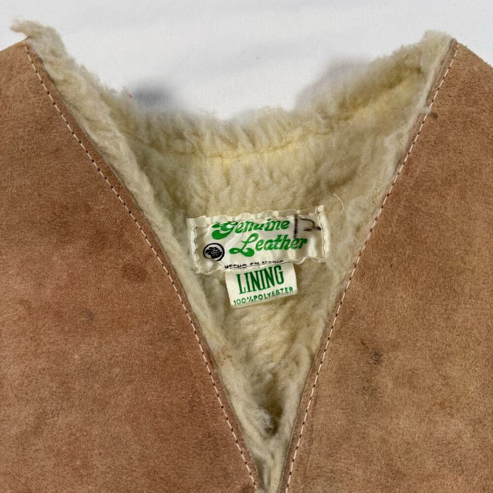 Vintage genuine suede leather sherpa lined vest boys small/medium - Picture 2 of 7